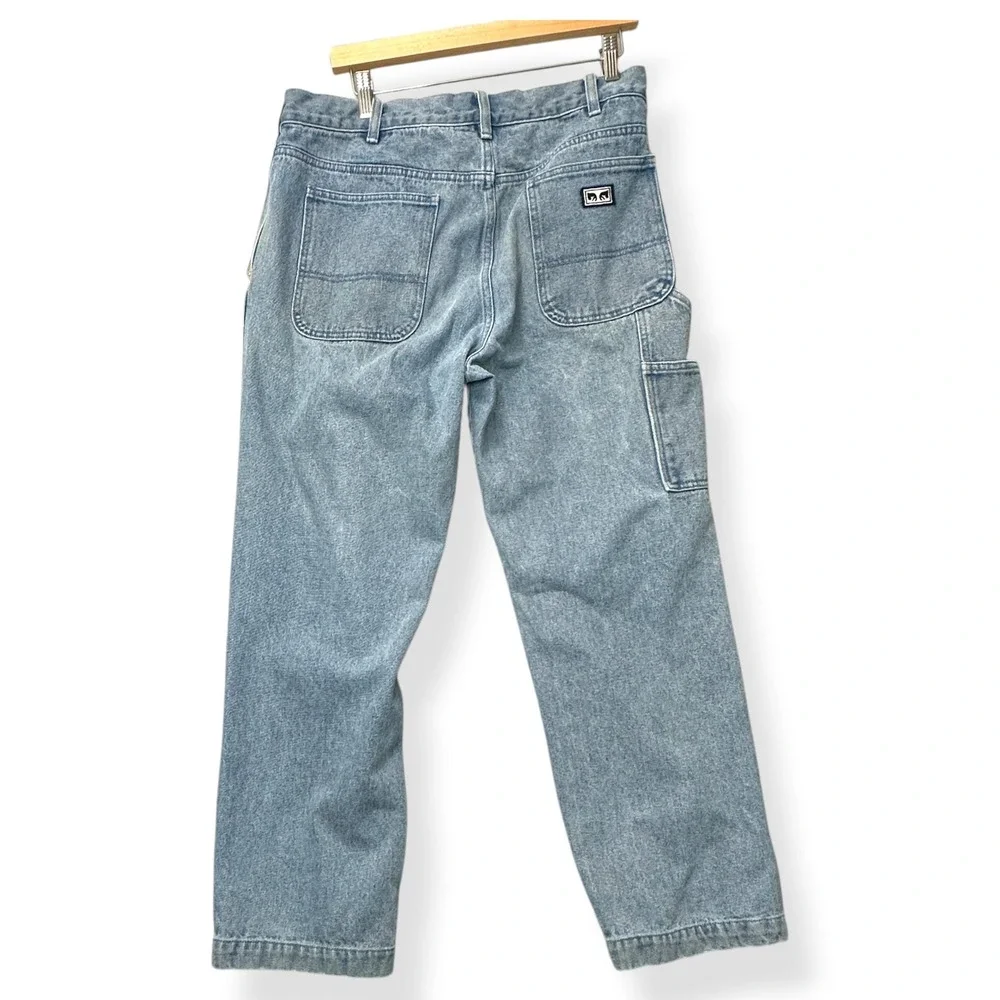 Obey Mens Carpenter Jeans Light Wash Blue Size 32 Streetwear Workwear Loose Fit